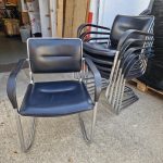 Kusch + Co Visitor Stackable Chairs Black Leather - Chrome Cantilever Base