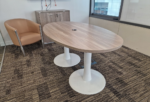 Modern Oval Boardroom Table – Light Wood Top, White Pedestal Base 6–8 Seater