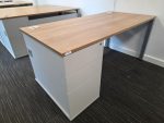 Wood Top Office Desks w/ Matching White Lockable Pedestal Cabinets - Set Of 10 - Image 2