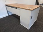 Wood Top Office Desks w/ Matching White Lockable Pedestal Cabinets - Set Of 10 - Image 12