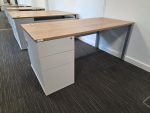 Wood Top Office Desks w/ Matching White Lockable Pedestal Cabinets - Set Of 10 - Image 13
