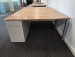 Wood Top Office Desks w/ Matching White Lockable Pedestal Cabinets - Set Of 10 - Image 14
