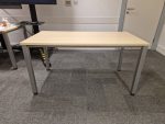 Rectangular Office Desk 140cm Wide Modern Light Wood Effect Top Grey Metal Legs
