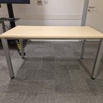 Rectangular Office Desk 140cm Wide Modern Light Wood Effect Top Grey Metal Legs