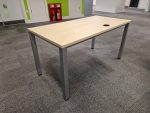 Rectangular Office Desk 140cm Wide Modern Light Wood Effect Top Grey Metal Legs - Image 8