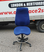 Used Draughtsman Chair High Ergonomic Back w/ Adjustable Foot Ring - Blue