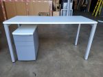 Office Rectangular White Desk With Cable Ports 140cm + Lockable Mobile Pedestal