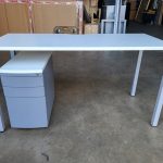 Office Rectangular White Desk With Cable Ports 140cm + Lockable Mobile Pedestal