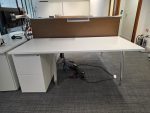 Used Double 2 Person White Bench Desk Back-to-Back Workstation, Cable Management