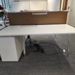 Used Double 2 Person White Bench Desk Back-to-Back Workstation, Cable Management