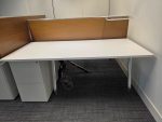 Used Double 2 Person White Bench Desk Back-to-Back Workstation, Cable Management - Image 8