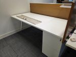 Used Double 2 Person White Bench Desk Back-to-Back Workstation, Cable Management - Image 10