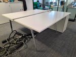 Used Double 2 Person White Bench Desk Back-to-Back Workstation, Cable Management - Image 20
