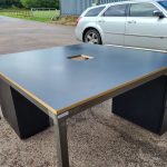 Used Bench Office Desk 2 Person Front-to-Front. Industral Frame Black WoodTop