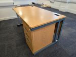 Office Rectangular Wooden Desk With Cable Ports 150cm + Lockable Drawer Pedestal - Image 4
