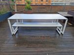 FROVI Outdoor White Table with Bench  - Garden / Patio Modern Furniture - 220cm