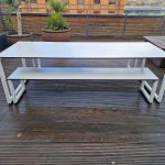 FROVI Outdoor White Table with Bench  - Garden / Patio Modern Furniture - 220cm