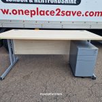 Office Wooden Desk with Cable Ports, 160cm+Free Lockable Mobile Pedestal Cabinet