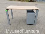 Office Rectangular Desk w/ Cable Hole + Lockable Mobile Drawer Pedestal Cabinet