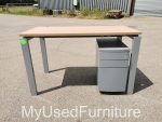 Office Rectangular Desk w/ Cable Hole + Lockable Mobile Drawer Pedestal Cabinet - Image 2
