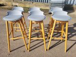 Made Thelma Stools by Sarah Kay Ergonomic Wood Frame Grey Seat - Set of 6 Seats