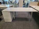 Office Bench Ergonomic Desk White Free Standing + Mobile Lockable Pedestal