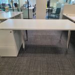 Office Bench Ergonomic Desk White Free Standing + Mobile Lockable Pedestal