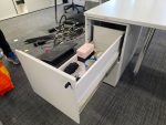 Office Bench Ergonomic Desk White Free Standing + Mobile Lockable Pedestal - Image 3