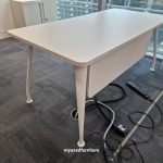 White Office Desk with Cable Management and Modesty Panel + Lockable Pedestal