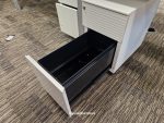 White Office Desk with Cable Management and Modesty Panel + Lockable Pedestal - Image 12