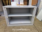 Used Low Bisley Sliding Door Tambour Cupboard Lockable Steel Office Cabinet - Image 4