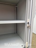 Used Low Bisley Sliding Door Tambour Cupboard Lockable Steel Office Cabinet - Image 8