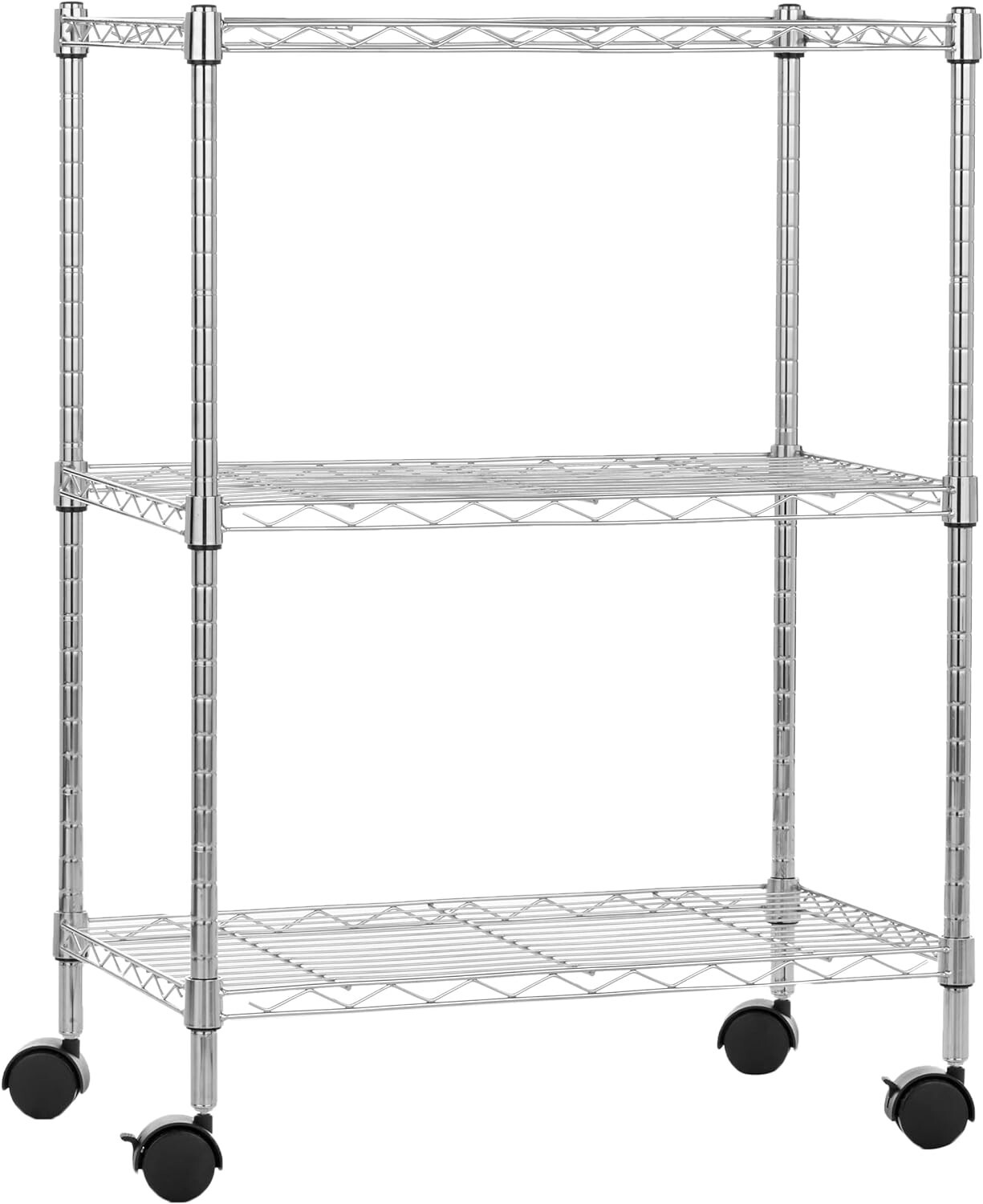 13881284831768371955 Wheels Storage Rack Unit 3-Shelf Narrow - Amazon Basics - Image 1