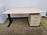 Office Wood Desk with Cable Management 160cm + Lockable Mobile 3 Drawer Pedestal