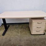 Office Wood Desk with Cable Management 160cm + Lockable Mobile 3 Drawer Pedestal