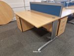 Maple Wood Effect Office Desk Cable Management - Free Pedestal Cabinet - 160cm - Image 2