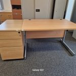 Office Wooden Desk with Cable Ports and Extended Lockable Pedestal Cabinet