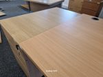 Office Wooden Desk with Cable Ports and Extended Lockable Pedestal Cabinet - Image 2