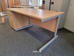 Office Wooden Desk with Cable Ports and Extended Lockable Pedestal Cabinet - Image 4