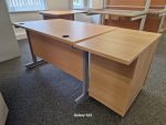 Office Wooden Desk with Cable Ports and Extended Lockable Pedestal Cabinet - Image 5