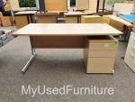 Office Wood Desk with Cable Management 160cm + Lockable Mobile Pedestal Cabinet
