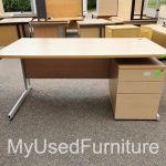 Office Wood Desk with Cable Management 160cm + Lockable Mobile Pedestal Cabinet