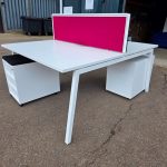 Used 2-Person Bench Desk 1400mm White with Cable Tray & Screen – UK Delivery