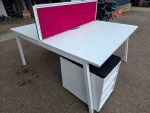 Used 2-Person Bench Desk 1400mm White with Cable Tray & Screen – UK Delivery - Image 5