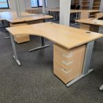 L Shape Office Desk Corner Wooden Workstation + Lockable 3 Drawer Pedestal