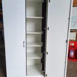 Used Tall Storage Cupboard Lockable – White Office Cupboard, Adjustable Shelves