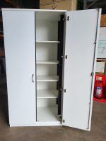 Used Tall Storage Cupboard Lockable – White Office Cupboard, Adjustable Shelves