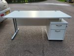 Office Wood Desk with Cable Ports 160cm + Free Lockable Mobile 2 Drawer Pedestal