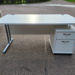 Office Wood Desk with Cable Ports 160cm + Free Lockable Mobile 2 Drawer Pedestal