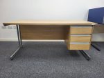 Office Wood Desk with Cable Management with Fixed Lockable 3 Drawers - 160cm